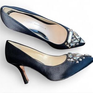 Stella Luna— Black satin & Italian leather heels with Embellishments